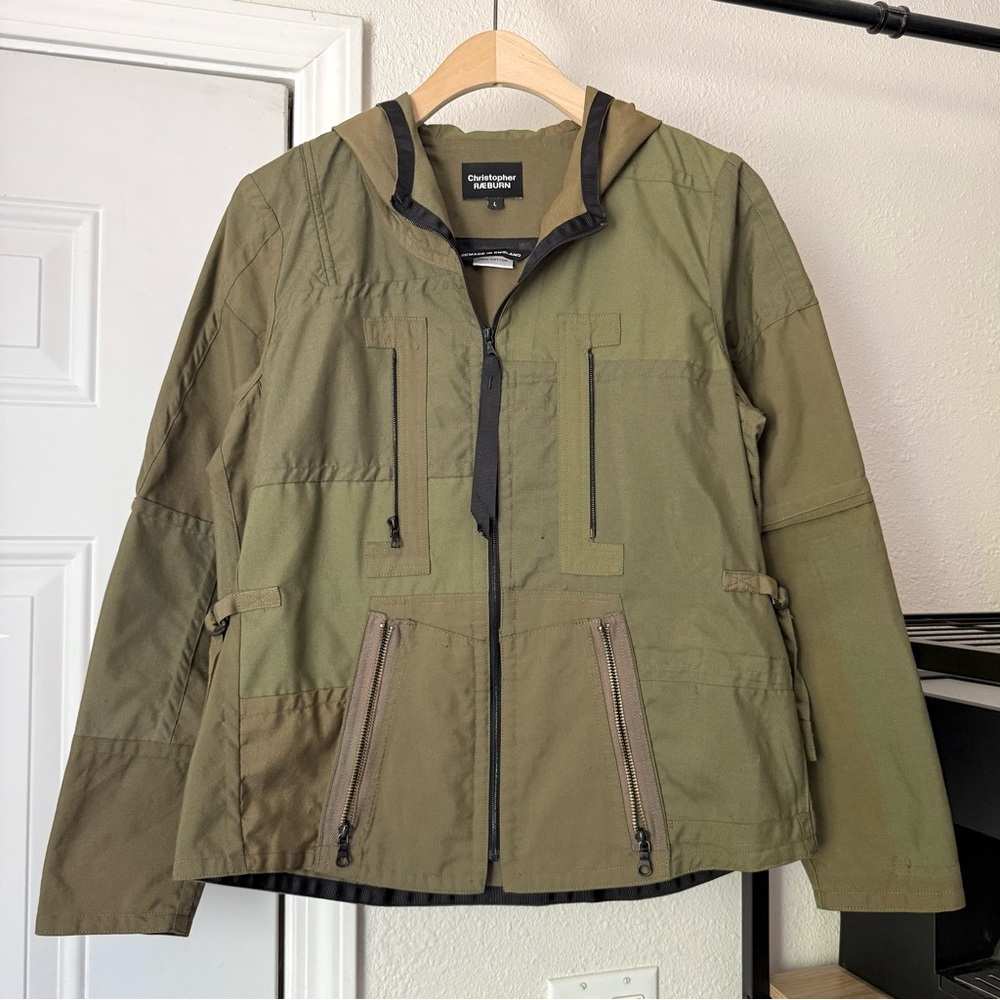 CHRISTOPHER RAEBURN army olive green‎ patchwork utility outdoors full zip jacket